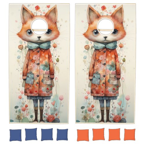 Abstract Lady Red Fox Dressed In Clothing Cornhole Set