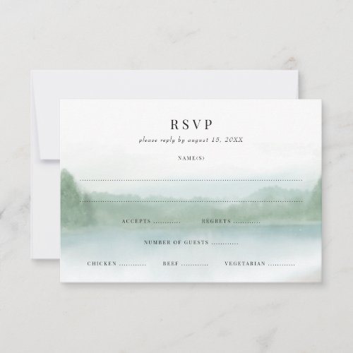 Abstract Lake and Trees Soft Watercolor Wedding RSVP Card