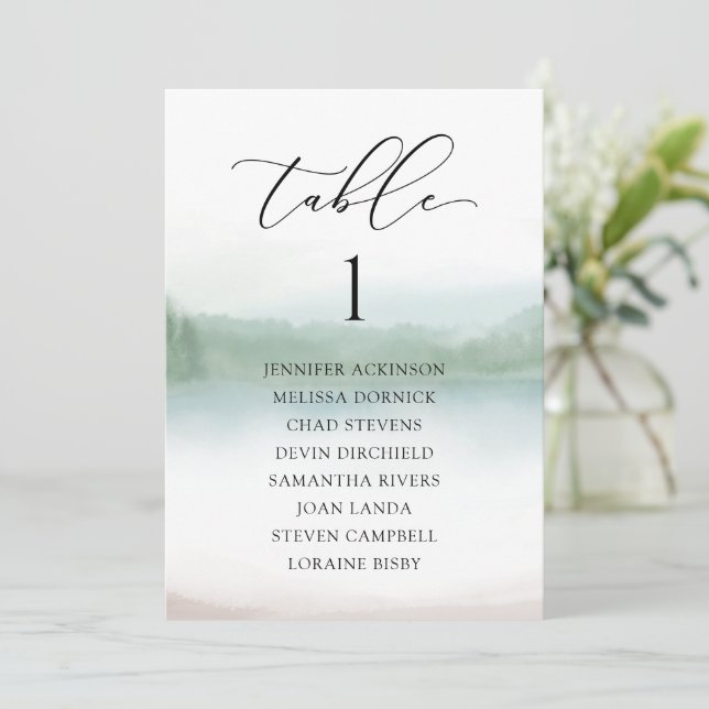 Abstract Lake & Trees Wedding Seating Chart Cards (Standing Front)