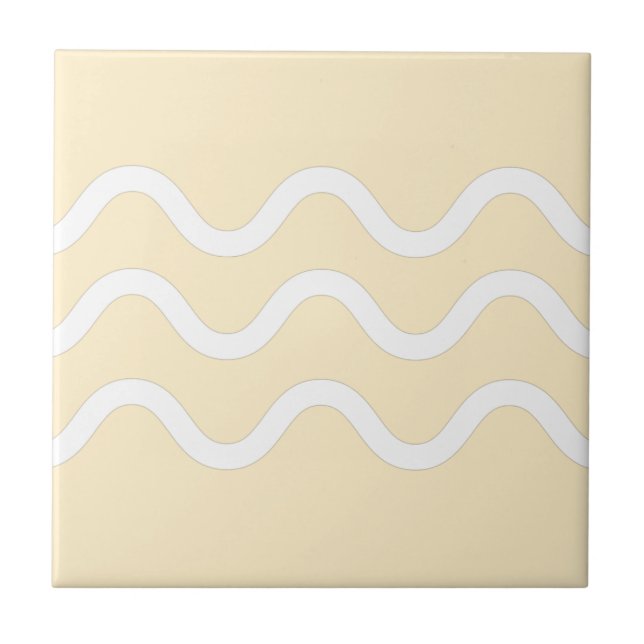 Abstract Lake Waves Beige and White Ceramic Tile (Front)