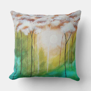 Abstract Landscape Art Dawn Sunrise Skinny Trees Throw Pillow