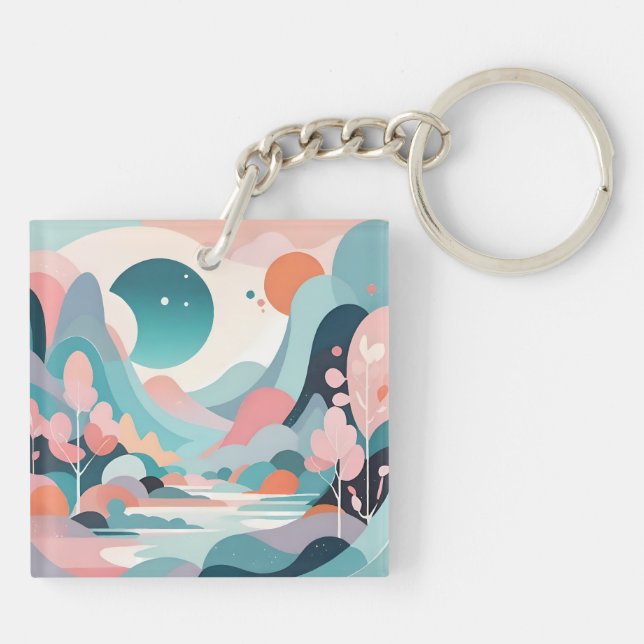 Abstract Landscape Art Keychain (Back)