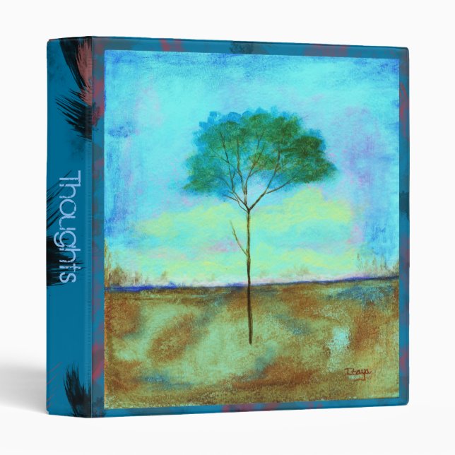 Abstract Landscape Art Lone Skinny Tree Painting 3 Ring Binder (Front/Spine)