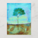 Abstract Landscape Art Lone Skinny Tree Painting Postcard