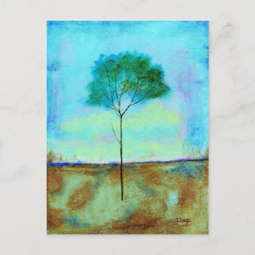 Abstract Landscape Art Lone Skinny Tree Painting Postcard