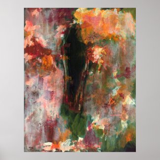 Abstract Landscape Art Painting Green Orange Black Poster