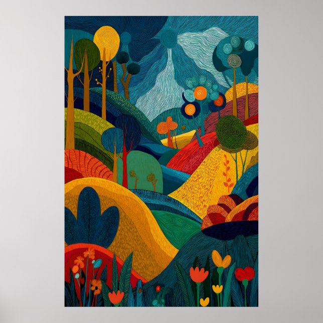 Abstract Landscape Art Print Vibrant Modern Floral (Front)