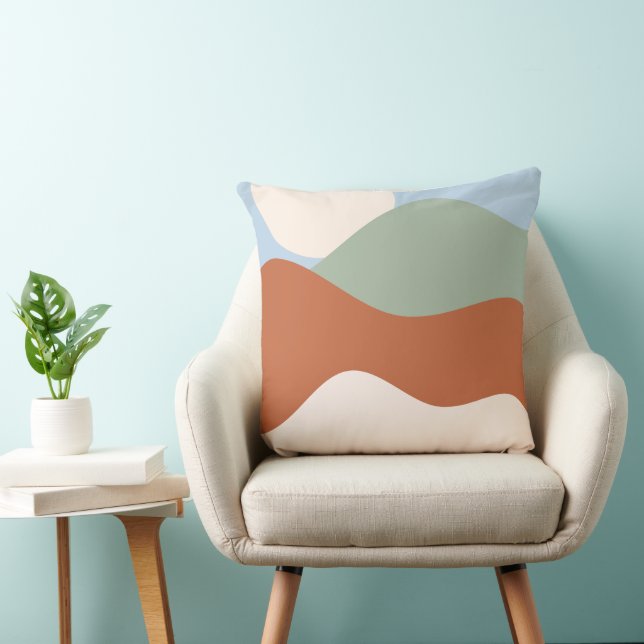 Abstract Landscape Art – Terracotta, Sage & Sky Bl Throw Pillow (Chair)