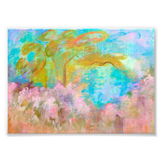 Abstract Landscape Art Tree Pink Aqua Flowers Photo Print