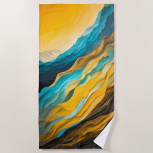 Abstract Landscape Blue Yellow Brown Beach Towel