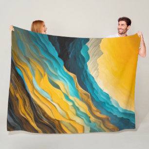 Abstract Landscape Blue Yellow Brown Fleece Blanket