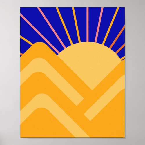 Abstract Landscape Blue Yellow Mountains Poster