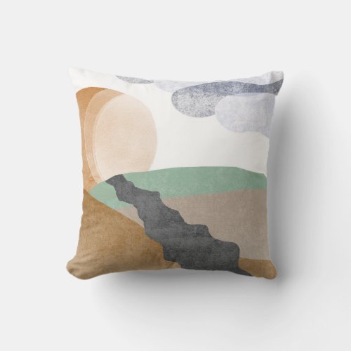 Abstract landscape bohemian hygge design on  throw pillow