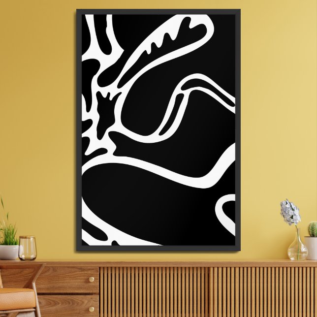 Abstract Landscape Doodles Black and white Framed Art (Living Room)