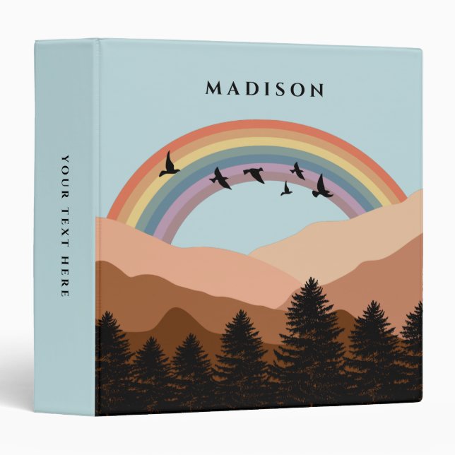Abstract Landscape Forest Rainbow Birds Album 3 Ring Binder (Front/Spine)