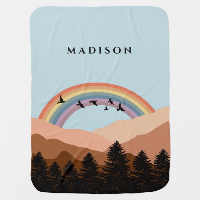 Abstract Landscape Forest Trees Rainbow & Birds  Baby Blanket (Front)
