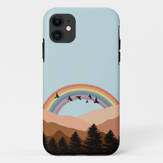 Abstract Landscape Forest Trees Rainbow & Birds  Case-Mate iPhone Case (Back)