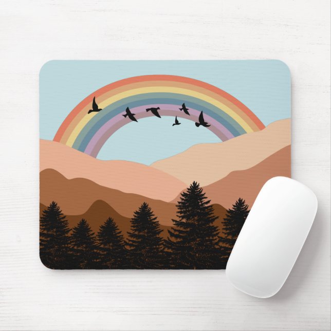 Abstract Landscape Forest Trees Rainbow & Birds Mouse Pad (With Mouse)