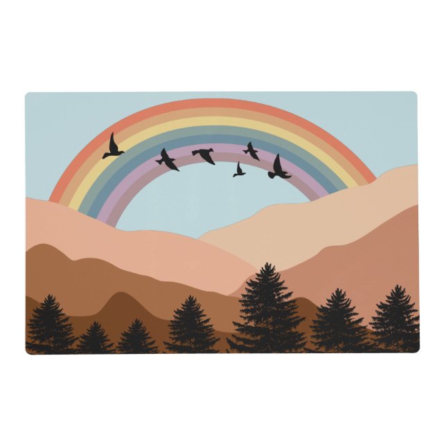 Abstract Landscape Forest Trees Rainbow & Birds  Placemat (Front)