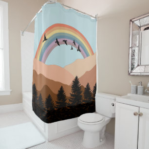 Abstract Landscape Forest Trees Rainbow & Birds Shower Curtain