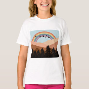Abstract Landscape Forest Trees Rainbow & Birds T-Shirt
