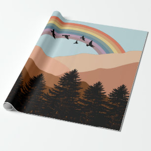 Abstract Landscape Forest Trees Rainbow & Birds Wrapping Paper