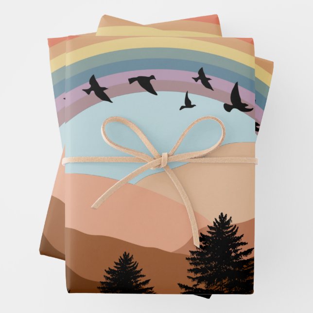 Abstract Landscape Forest Trees Rainbow & Birds  Wrapping Paper Sheets (In situ)