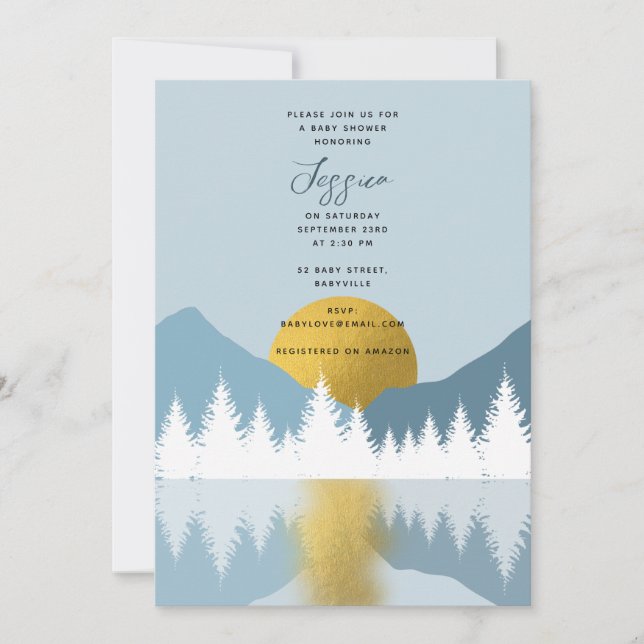 Abstract Landscape Golden Winter Baby Shower Boy Invitation (Front)