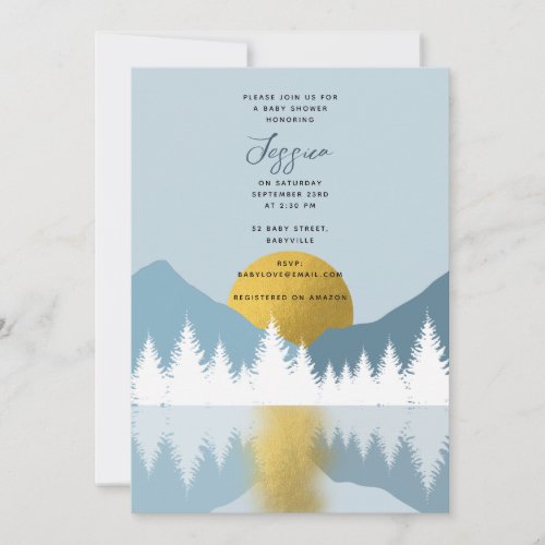 Abstract Landscape Golden Winter Baby Shower Boy Invitation