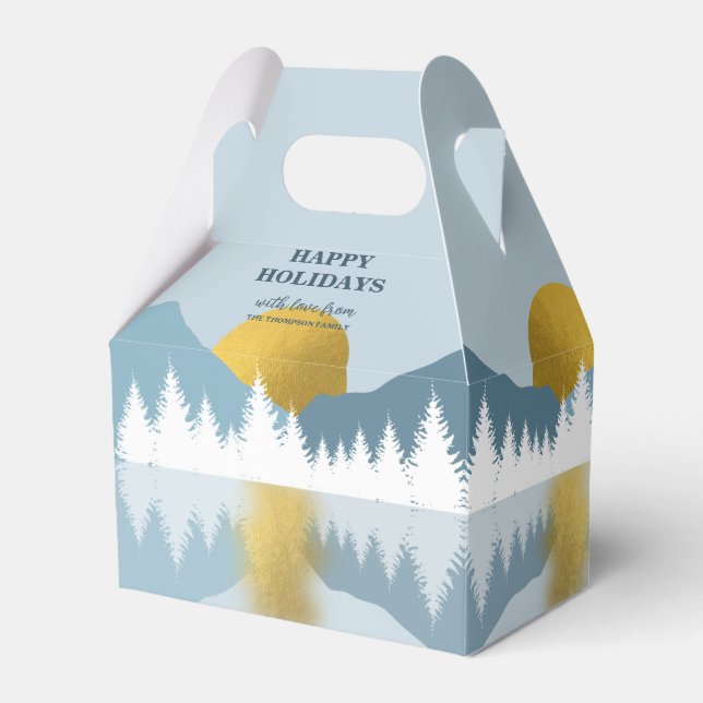 Abstract Landscape Golden Winter Happy Holidays Favor Boxes (Front Side)