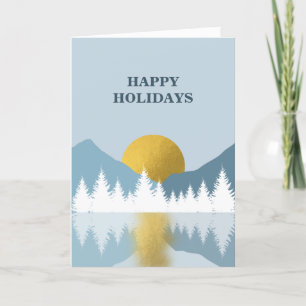 Abstract Landscape Golden Winter Happy Holidays Holiday Card