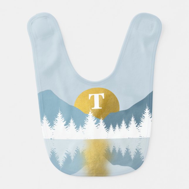 Abstract Landscape Golden Winter Sunset Monogram Baby Bib (Front)
