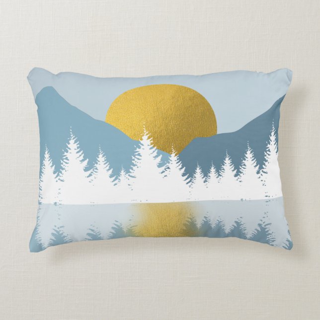 Abstract Landscape Golden Winter Sunset Sunrise Accent Pillow (Front)