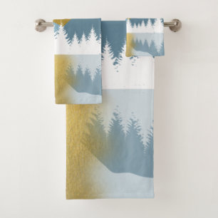 Abstract Landscape Golden Winter Sunset Sunrise Bath Towel Set