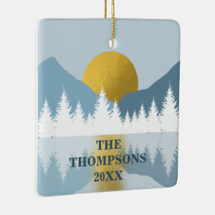 Abstract Landscape Golden Winter Sunset Sunrise Ceramic Ornament