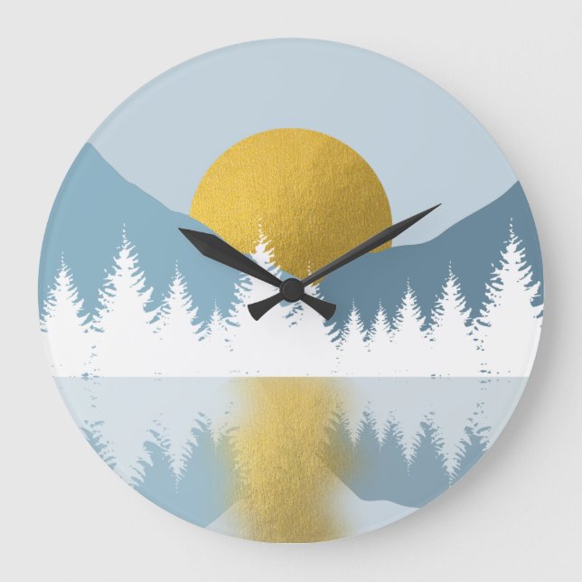 Abstract Landscape Golden Winter Sunset Sunrise Large Clock (Front)