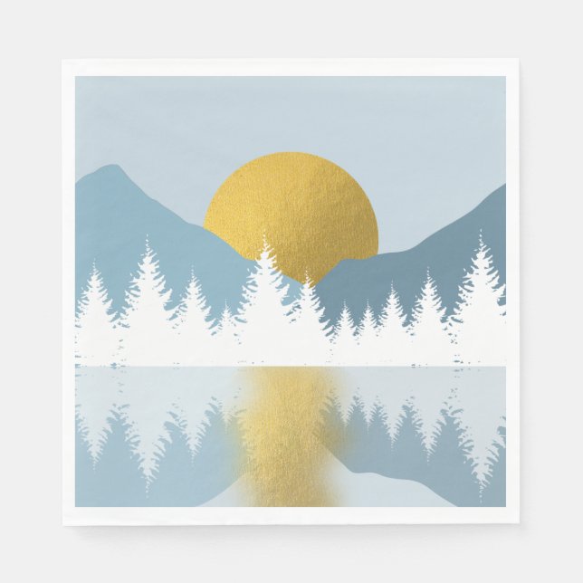 Abstract Landscape Golden Winter Sunset Sunrise  Napkins (Front)