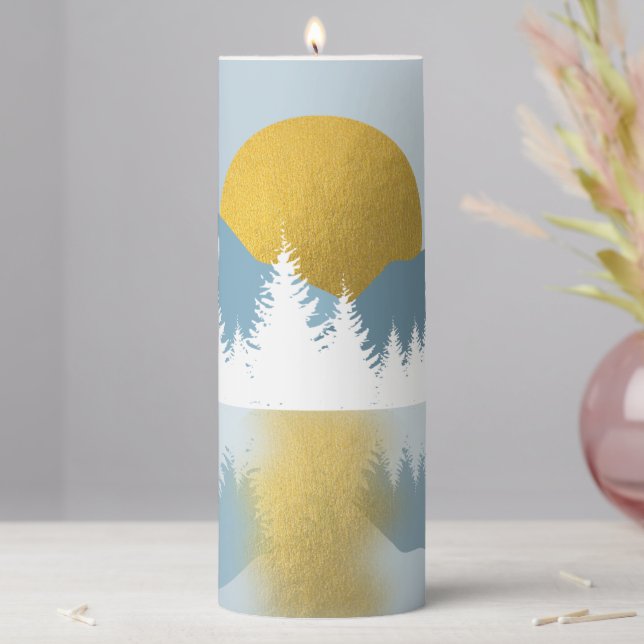 Abstract Landscape Golden Winter Sunset Sunrise Pillar Candle (In Situ)