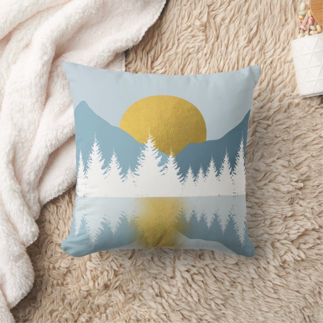 Abstract Landscape Golden Winter Sunset Sunrise Throw Pillow (Blanket)