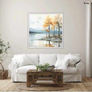 Abstract Landscape in Soft Blues and Golden Trees  Canvas Print