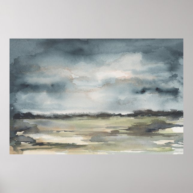 Abstract Landscape Neutral Dark Watercolor Poster (Front)