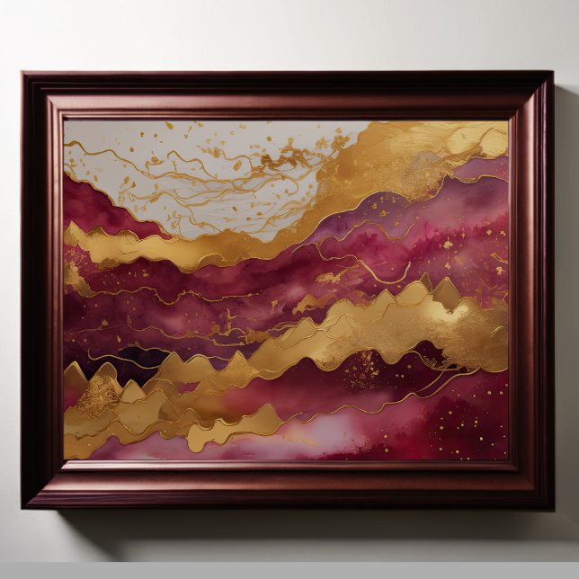 Abstract Landscape Painting Gold Burgundy Poster (Creator Uploaded)