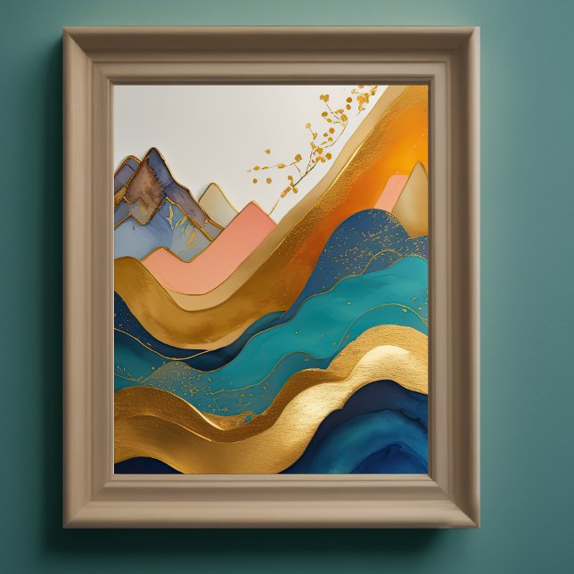 Abstract Landscape Painting Gold Peach Blue Poster (Creator Uploaded)