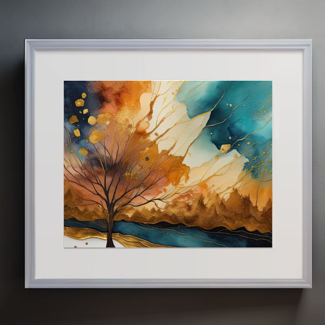Abstract Landscape Painting Gold Rust Blue Poster (Creator Uploaded)