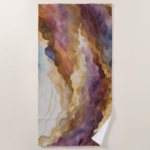 Abstract Landscape Purple Brown Blue Gold Beach Towel