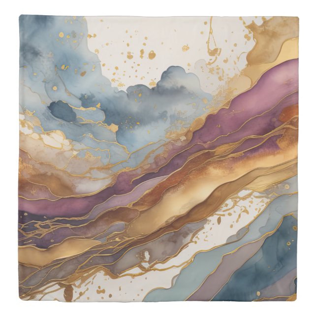 Abstract Landscape Purple Brown Blue Gold Duvet Cover (Front)