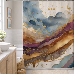 Abstract Landscape Purple Brown Blue Gold Shower Curtain