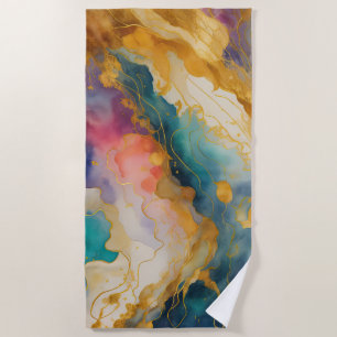 Abstract Landscape Purple Pink Blue Gold Beach Towel