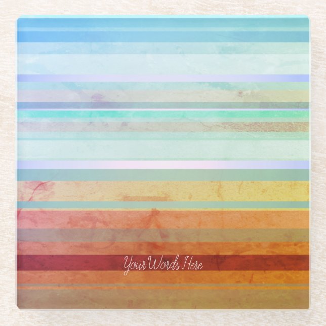 Abstract Landscape Stripes & Your Words Glass Coaster (Front)
