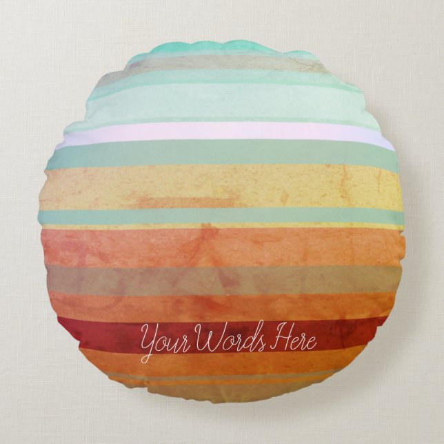 Abstract Landscape Stripes & Your Words Round Pillow (Front)